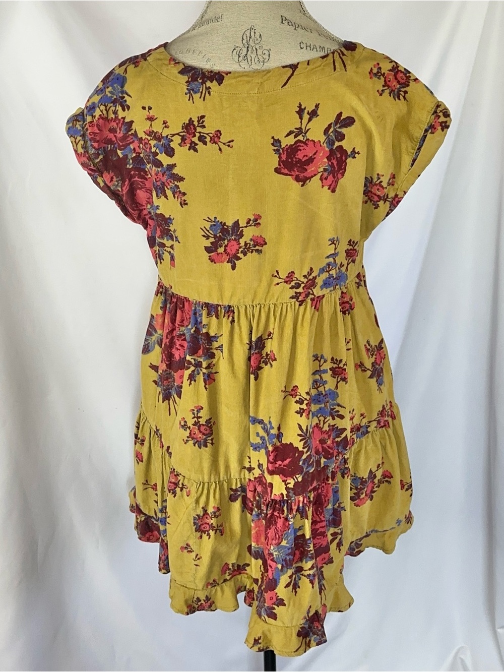 Free People Harper Corduroy Floral Flowy Tiered Short Sleeve Mini Dress M - Picture 5 of 11